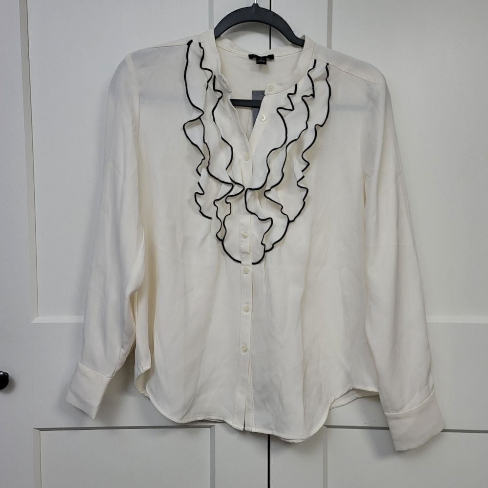 Ann Taylor frill button-down long sleeve blouse, MP - Picture 6 of 8